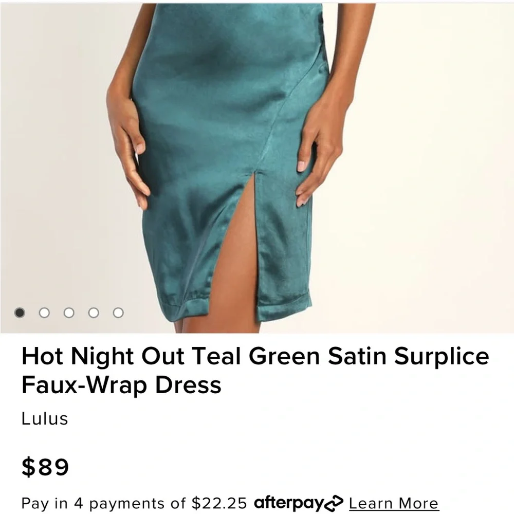 Hot Night Out Teal Green Satin Surplice Faux-Wrap Dress - Picture 3 of 6